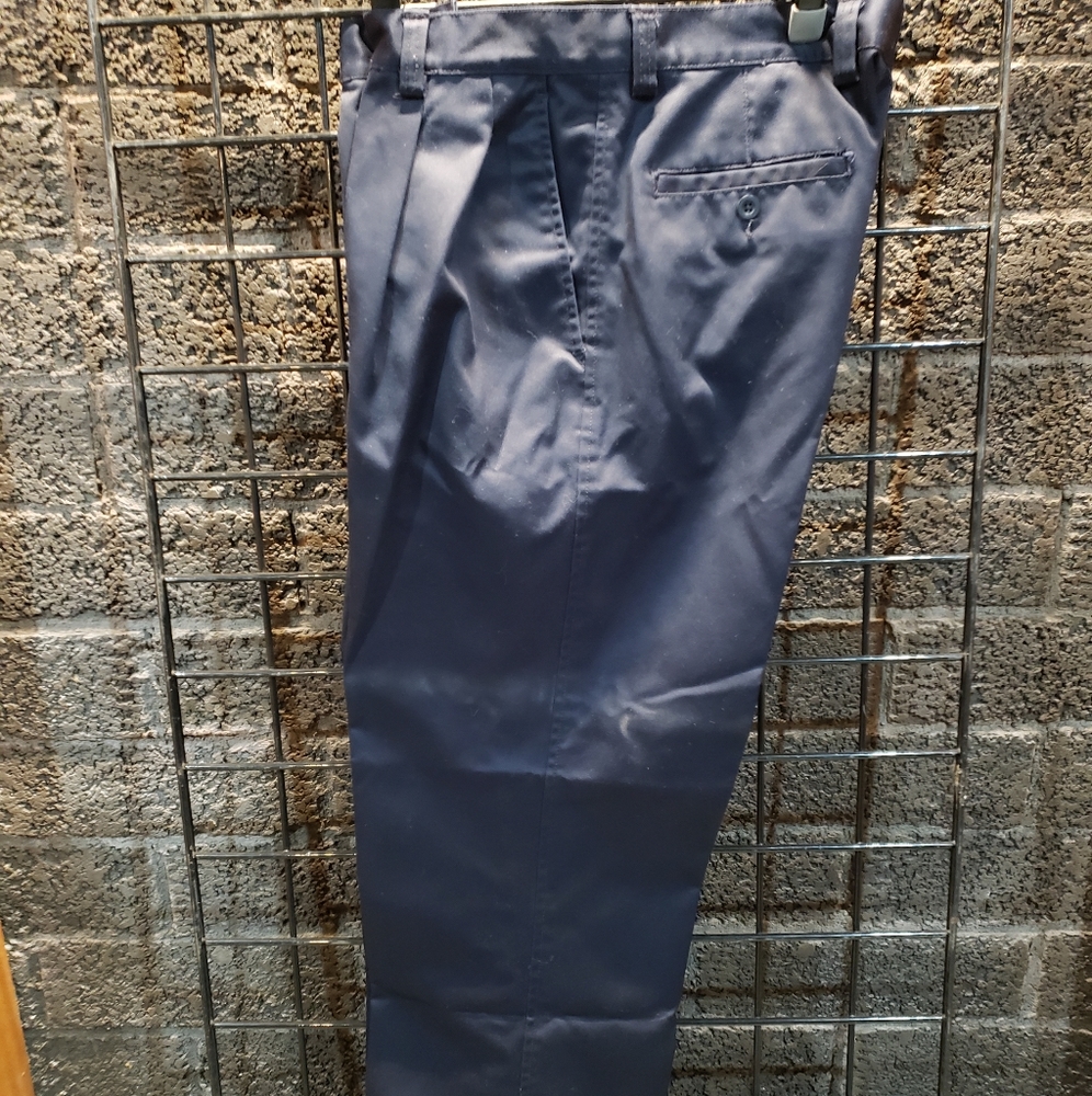Navy blue pleated/cuffed twill dress pants